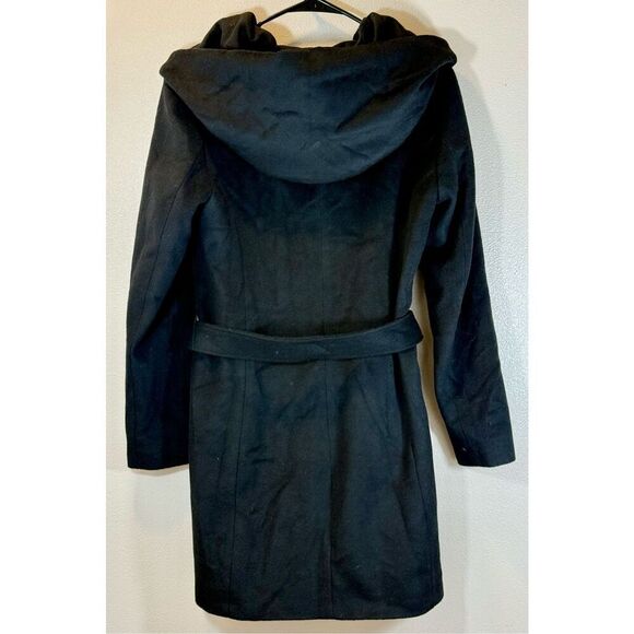 NWOT Cole Haan Rabbit Hair & Wool Blend Belted Hooded Mid Women's Coat Size 8US - Picture 6 of 13